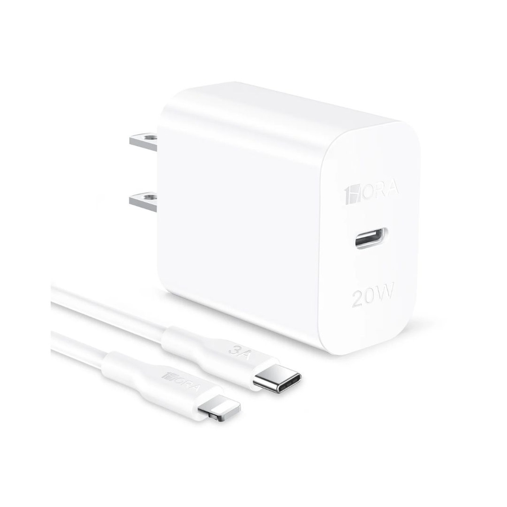 CARGADOR RÁPIDO + CABLE 1HORA 20W LIGHTNING A USB-C 1M