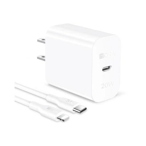 CARGADOR RÁPIDO + CABLE 1HORA 20W LIGHTNING A USB-C 1M