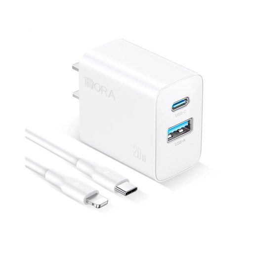 CARGADOR RÁPIDO + CABLE 1HORA 20W 18W USB-C A LIGHTNING